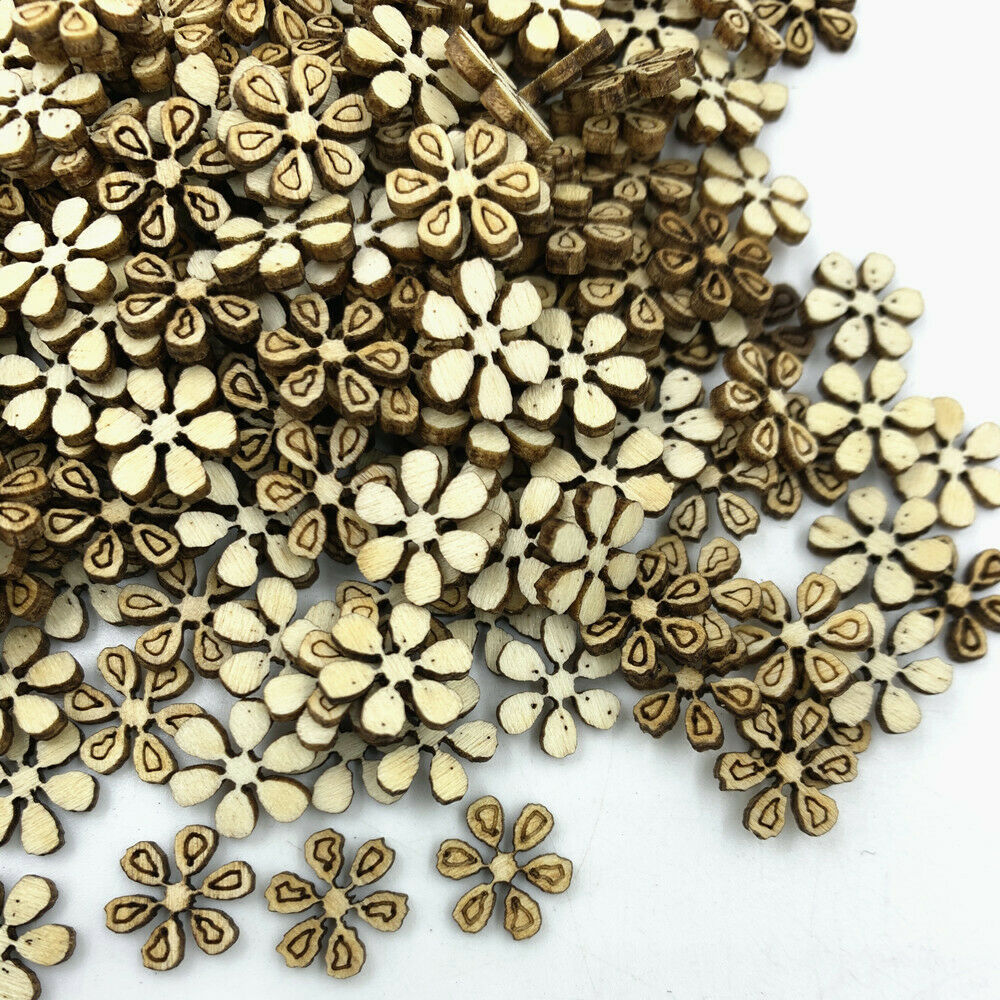 100pcs Mini Natural Wooden flower shape scrapbooking decoration Handmade 10mm