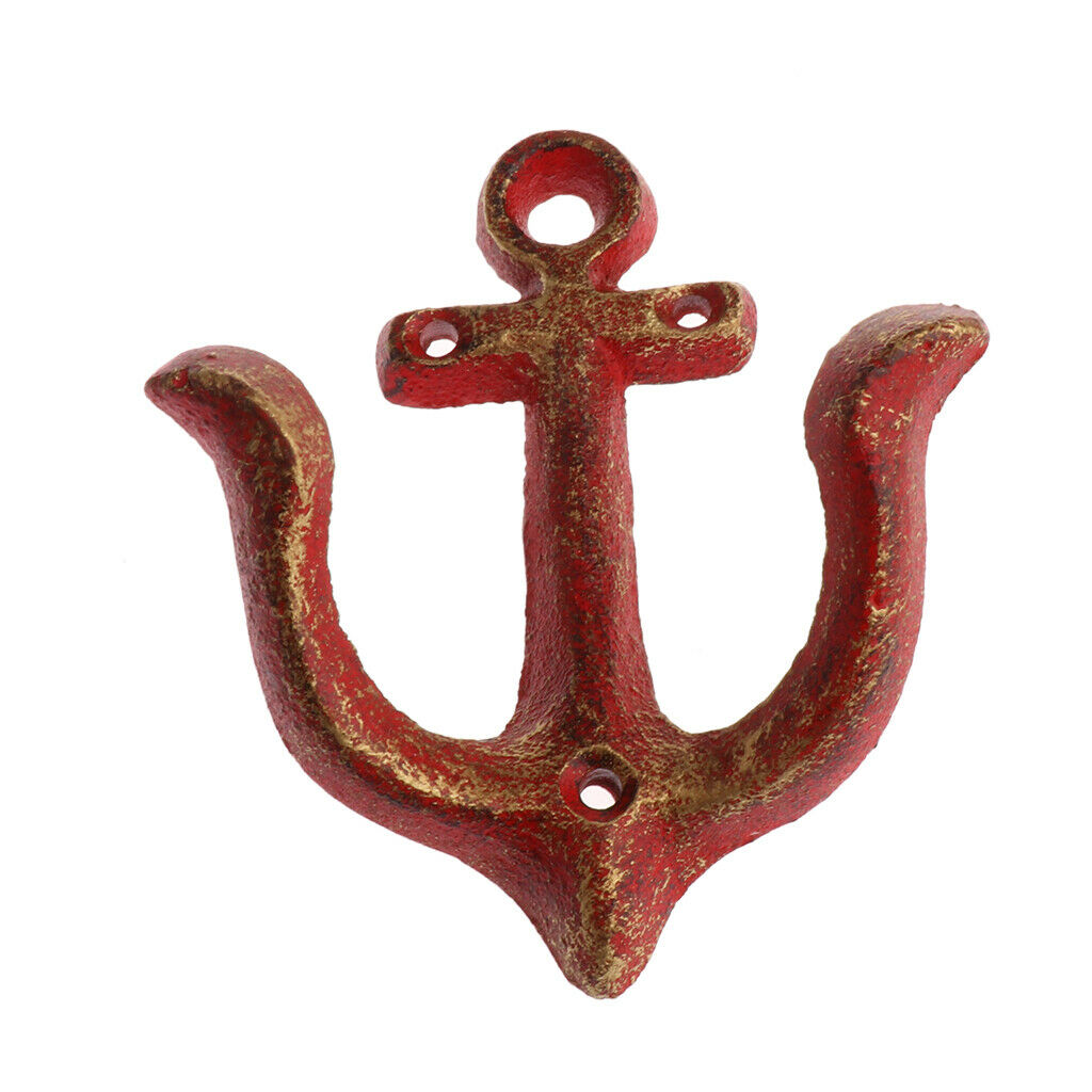 2x Wall Hook Coat Hook Rack Hanger Decoration Red Wall Mounted Anchor Shaped