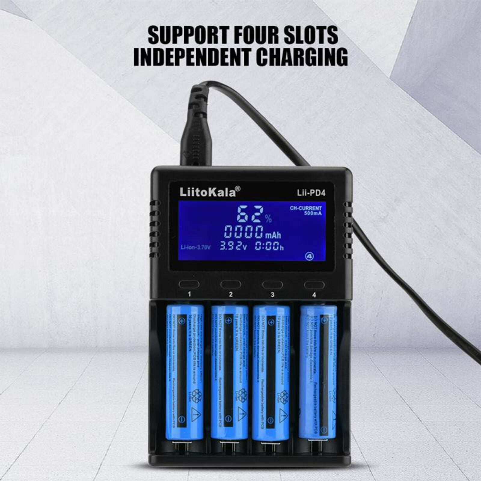 Lii-PD4 4 Slots Smart Lithium Nimh Battery Charger for 26650/21700 Premium