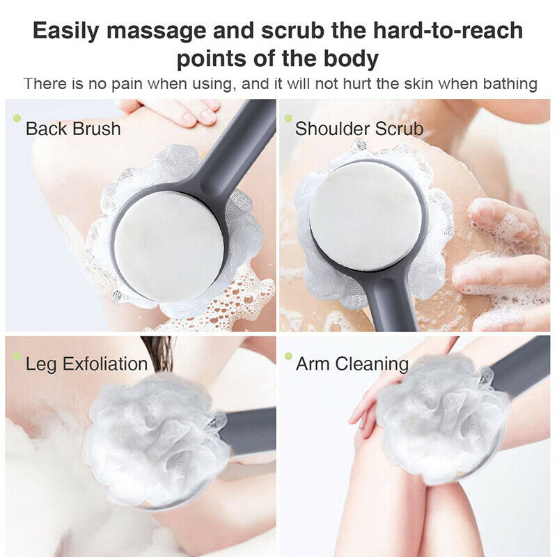 Sided Long Handle Body Shower Back Brush Skin Massage Scrubber Bath Spong.l8