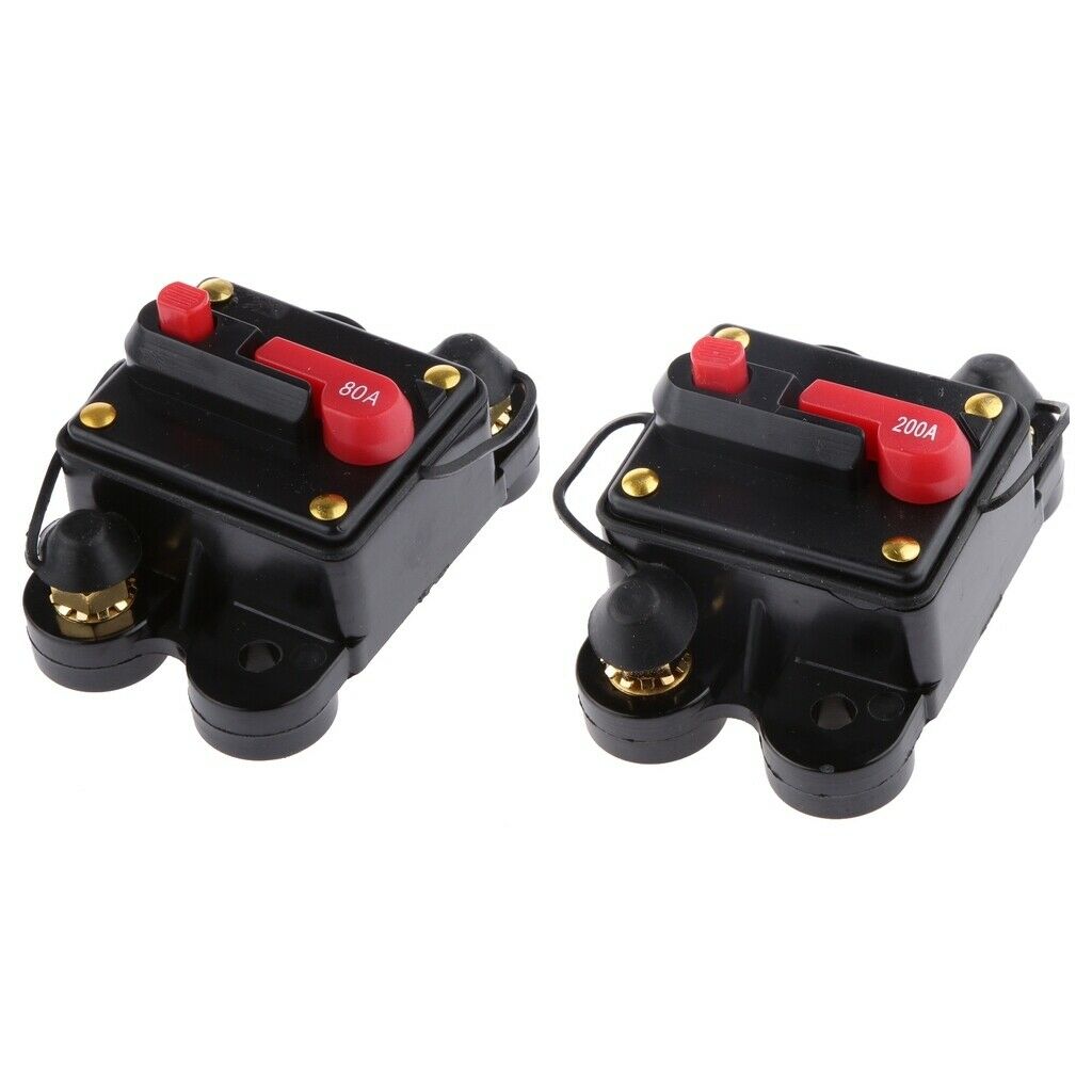 2 Pack 12V-24V Inline Auto Waterproof Circuit Breaker, 80A + 200A AMP Manual