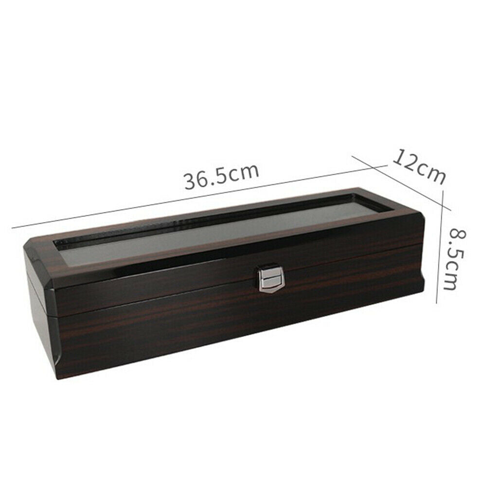 6 Slots Wood Watch Box Display Jewelry Case Storage Organizer Velvet Cushions