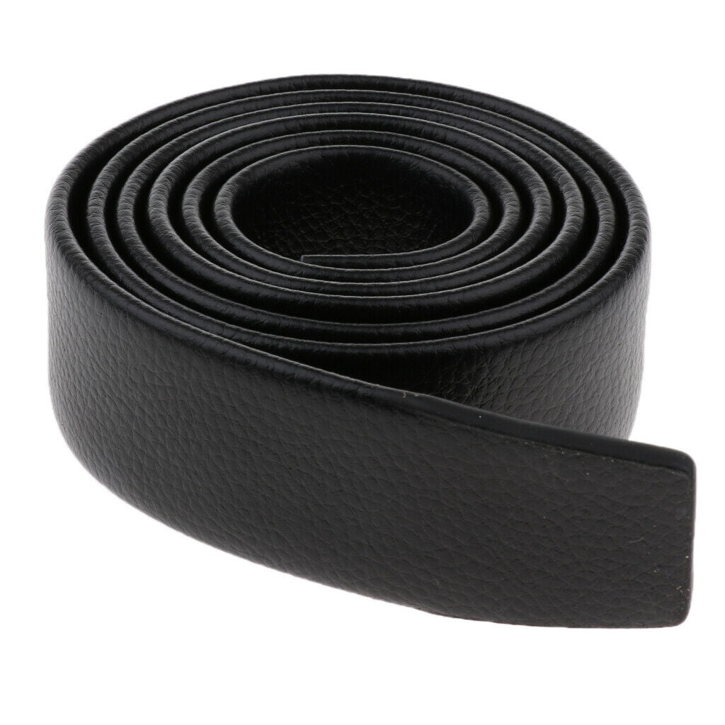 2pcs Men Simple Leather Belts No Buckle for Work Casual Black Lichee Pattern