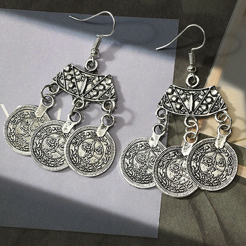 Bohemian Coin Hippie Tibetan Tribal Dangle Hooks Earrings Coin Ear Stud Gi.l8