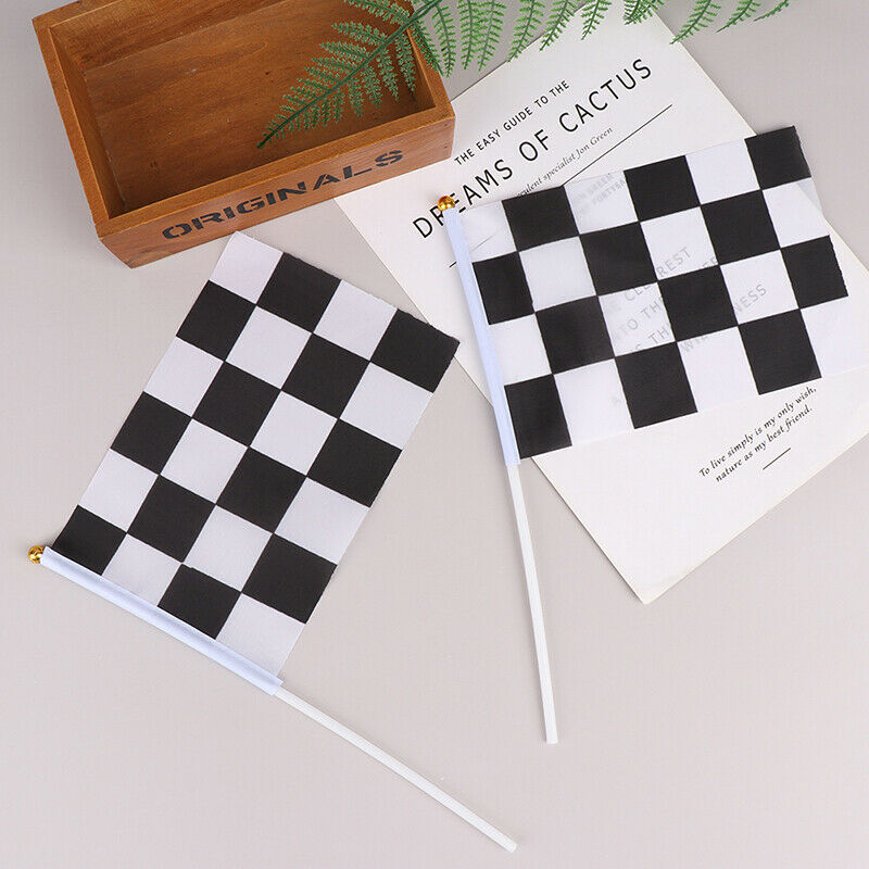 10Pcs Black And White Square Hand Flag Racer Waving Flag Racing Flags Car F DF