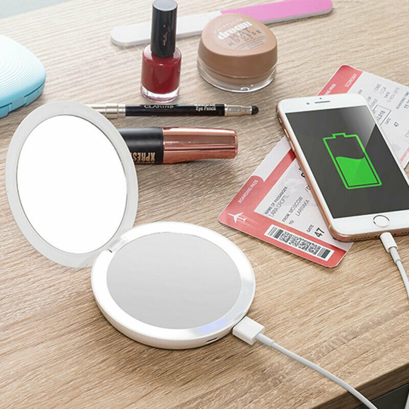 Pocket Mirror 3 IN 1 - Magnifying, Light And Power Bank - New