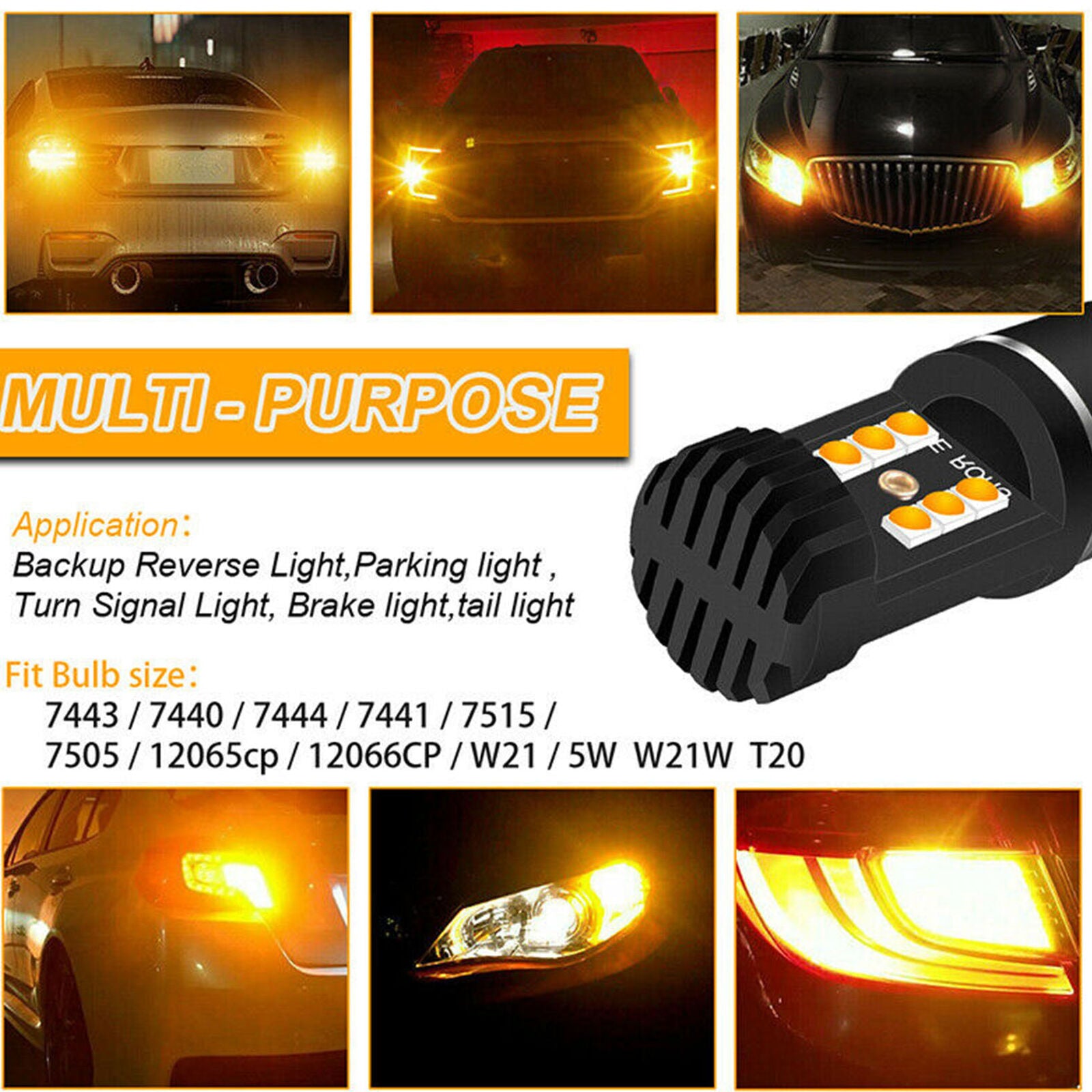 4pcs 7443 7440 7444 T20 LED Turn Signal Light Error Free Parking Reverse Amber