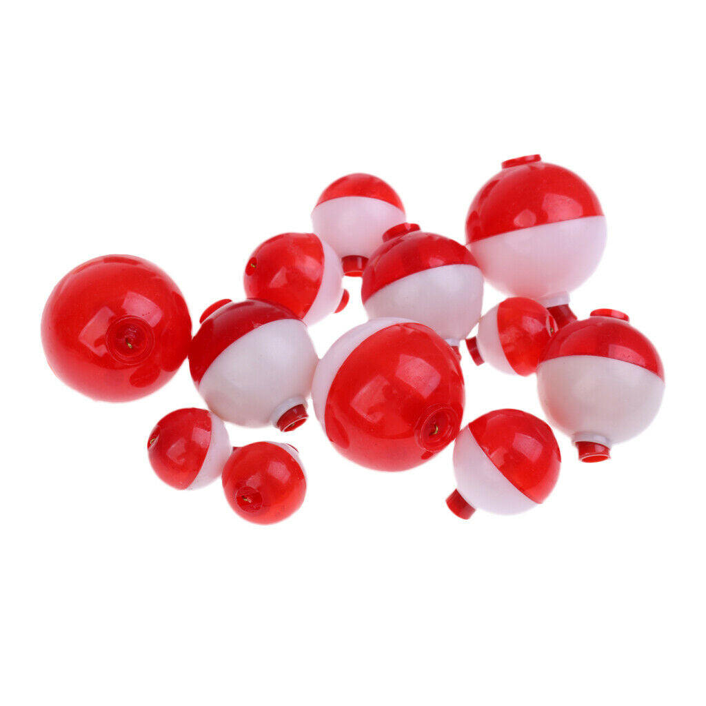 12pcs Assorted Sizes Fishing Bobber Round Floats Push Button Fishing Floats