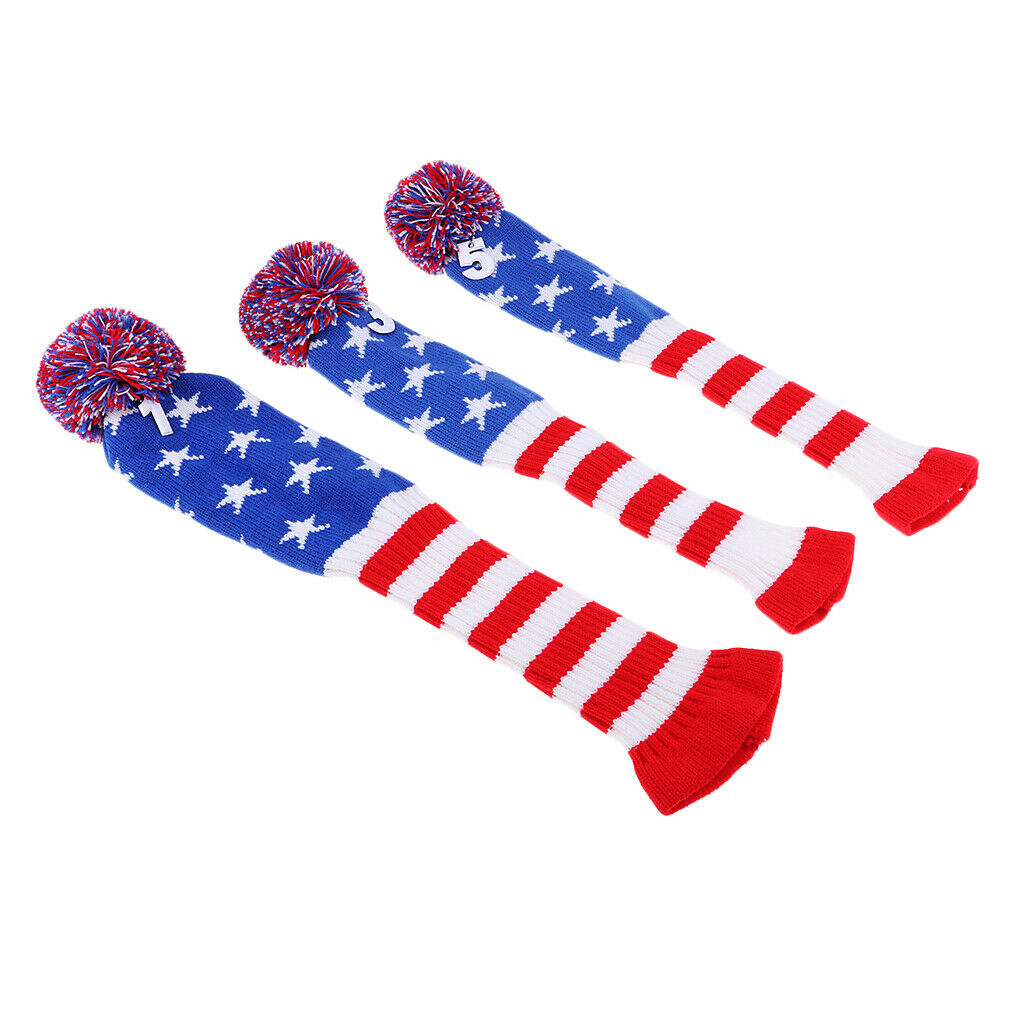 3Pcs Golf Club Knitted Headcovers Head Covers Vintange Headcover Socks Covers