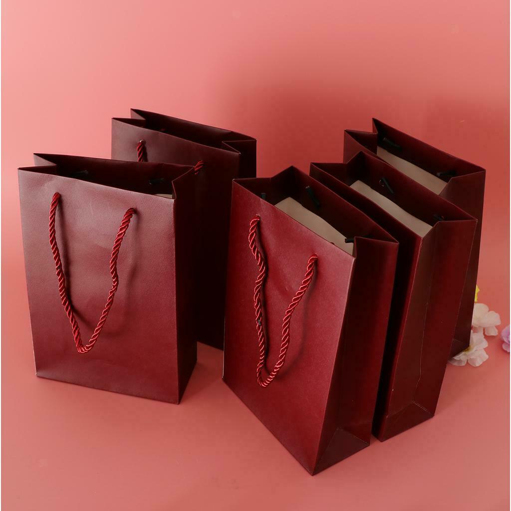 5 Pieces Paper Bags Jewelry Shopping Gift Wedding Handles Bags Wine Red