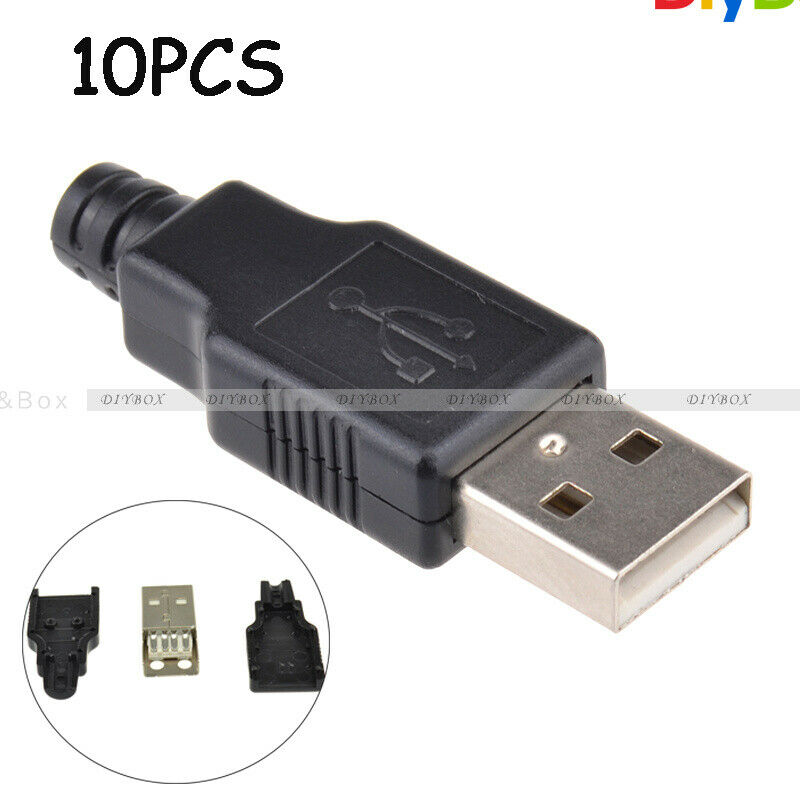 10PCS A Set USB2.0 Type-A Male 4-pin Plug Connector Adapter Black Plastic Cover