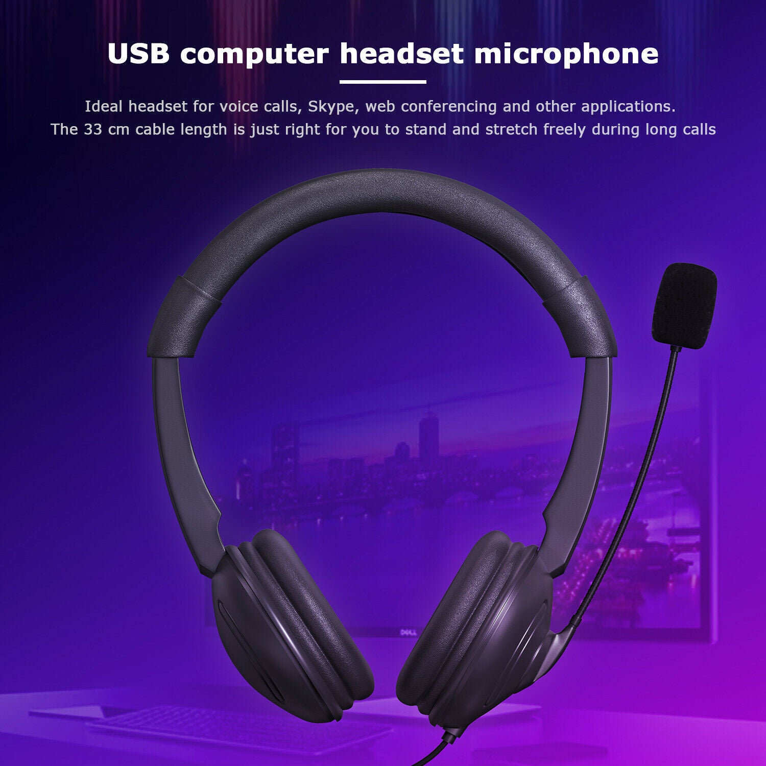 USB Headphone w/Noise Cancelling Mic Computer Headest for Laptop PC Call Center