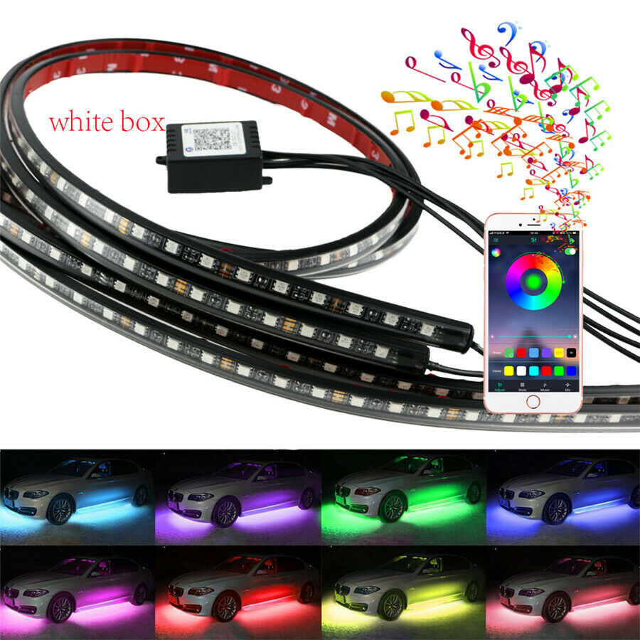 4Pcs LED Strip Under Car Tube Underglow Neon Light Kit Phone APP Sound  Control