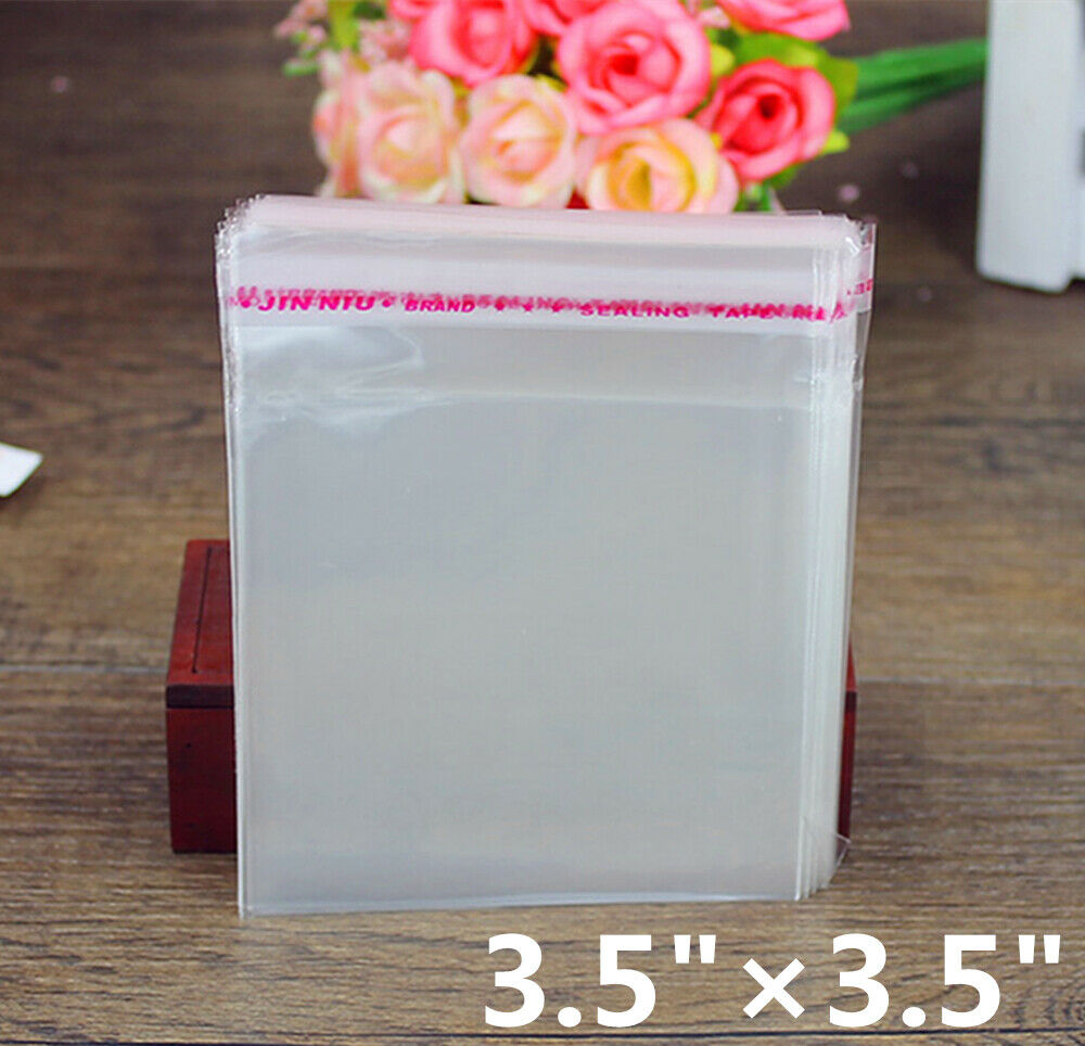 100X 3.5Ã—3.5 Small Clear Self Seal Transparent Plastic Cellophane Poly OPP Bags