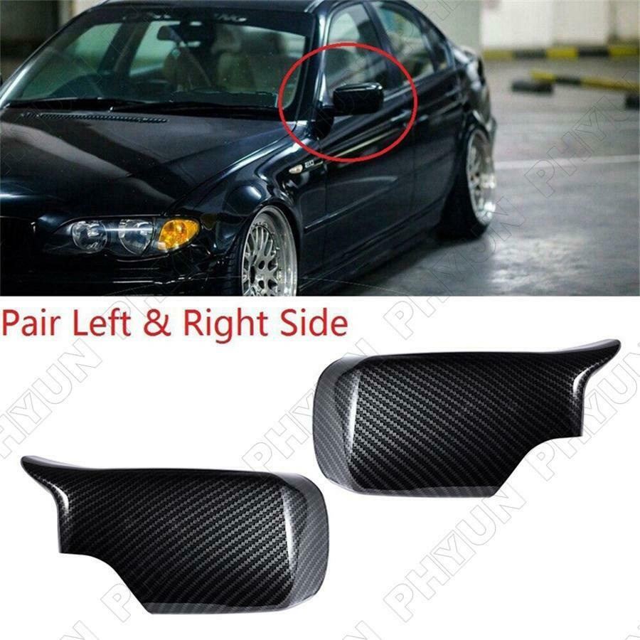 Carbon Fiber Look Car Side Mirror Cover Caps For BMW E46 Hatchback Sedan Touring