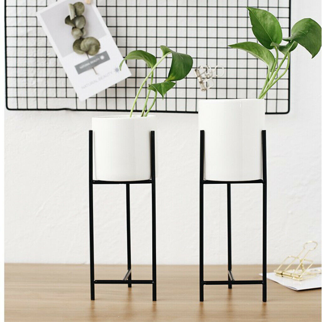 2pcs Minimalism Garden Planter Flowerpot with Iron Stand Plant Containers