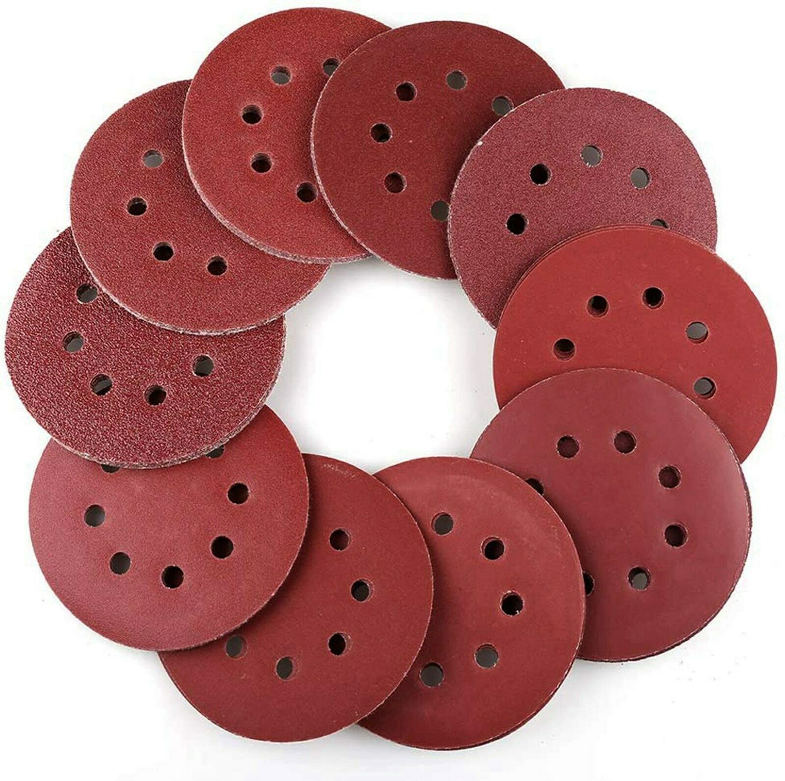 100 pack Sanding Discs 5 Inch 8 Holes Hook & Loop Random Orbital Sandpaper Grit