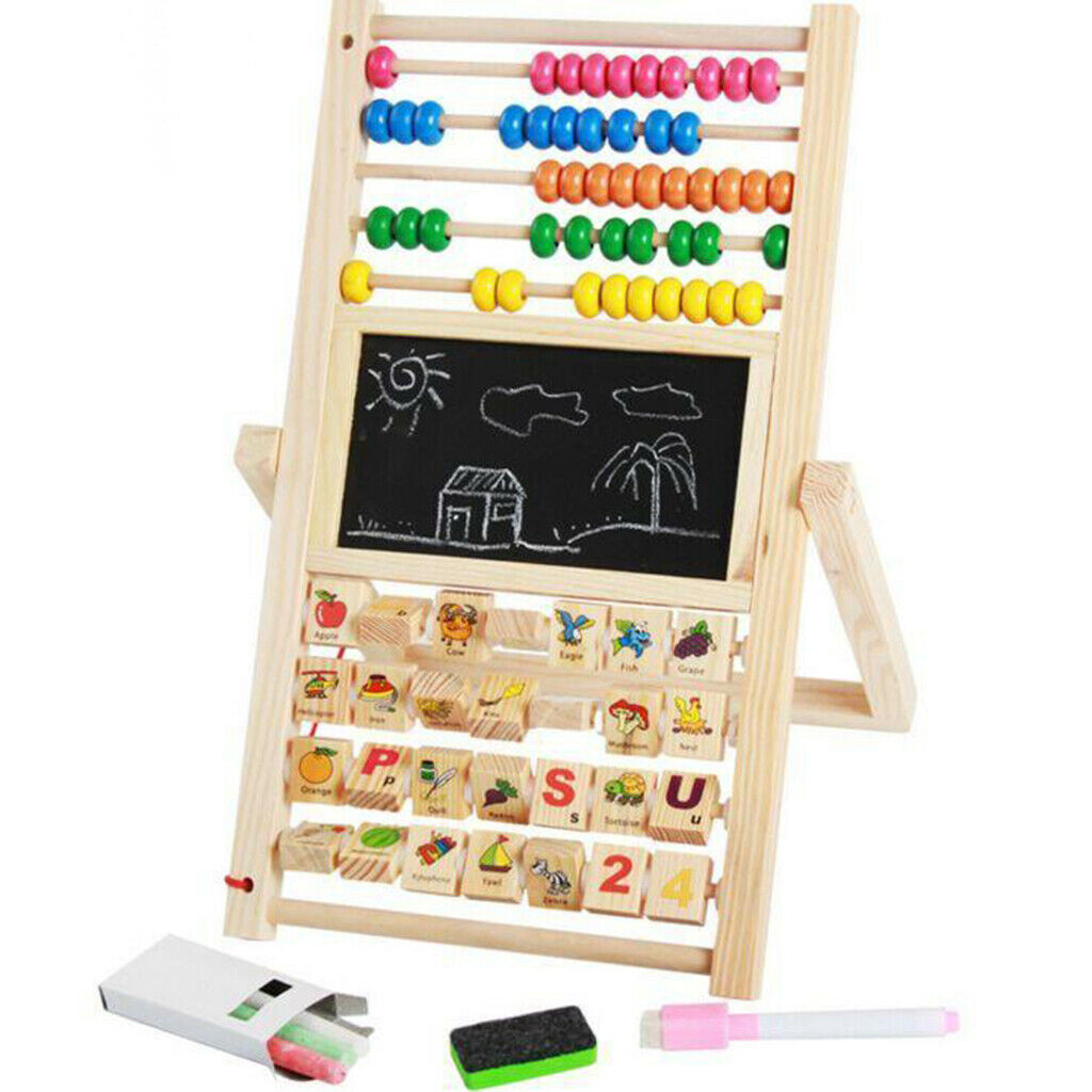 Baby Wood Double Sided Drawing Board Art Colorful Abacus Math Learning Gift