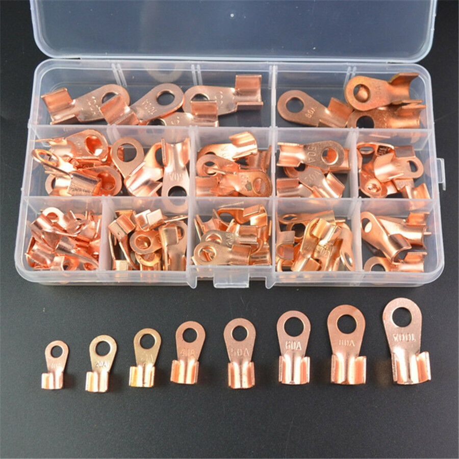 90Pcs Copper Car Battery Cable Wire Connector Terminals Open Lugs OT 10A-100A
