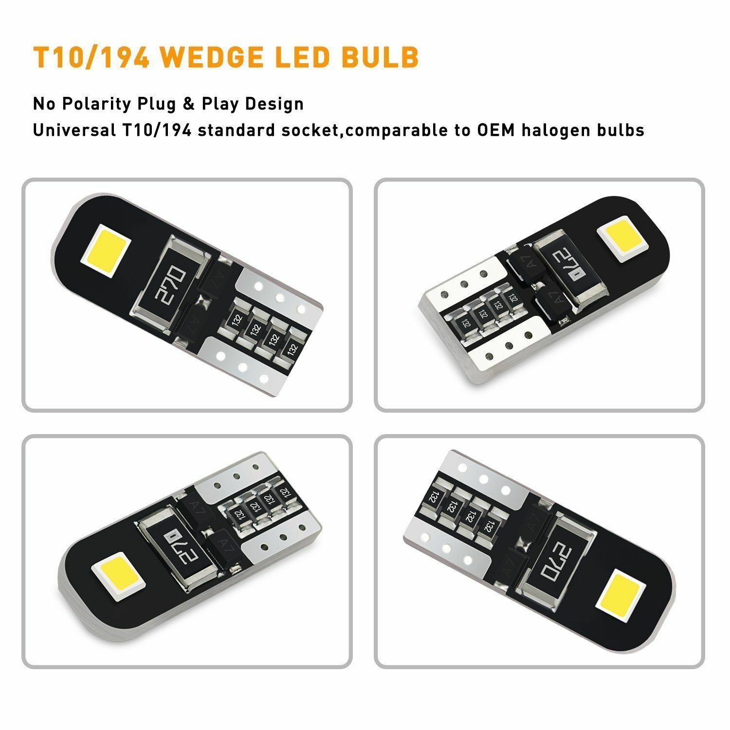 10x 6000K Canbus 2825 T10 168 194 W5W Dome License Side White LED Light Bulbs