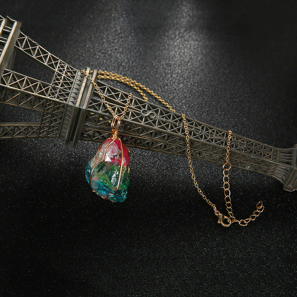 Rainbow Natural Crystal Stone Chakra Rock Chain Quartz Pendant Necklace Jewelry