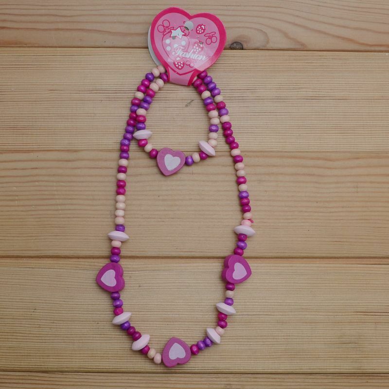 Wholesale1 Set Cute Girl's Pink Heart Wood Beads Necklace&Bracelet Jewelry Gift