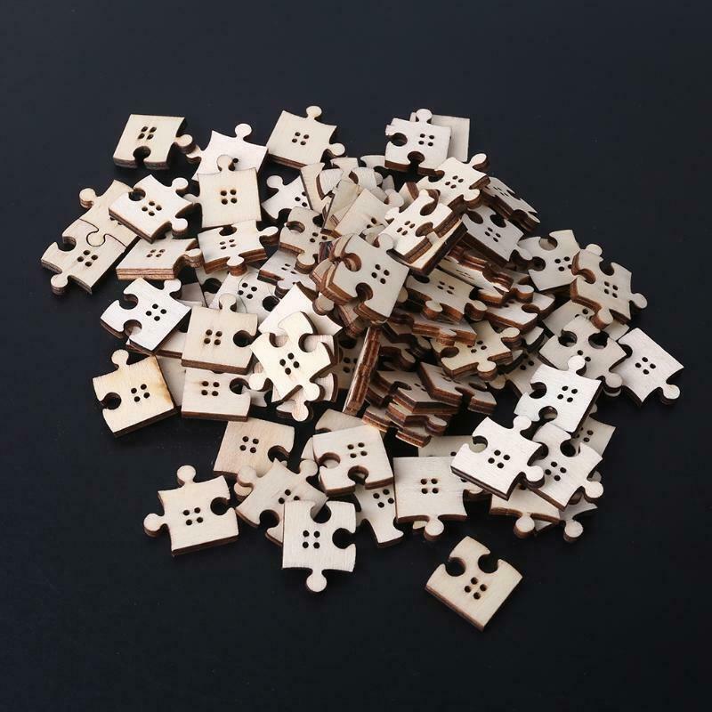 90 Pcs/Pack Unfinished Wooden Jigsaw Buttons with Holes Freeform Blank Puzzles