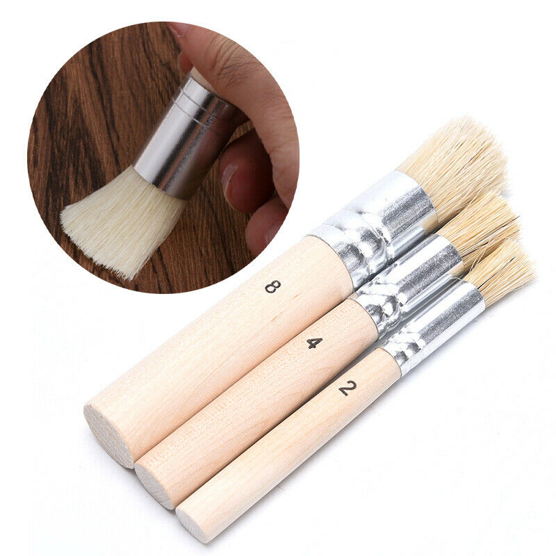 3Pcs/Set Wooden Stencil Brush Hog Bristle Brushes Watercolor Oil Painting.l8