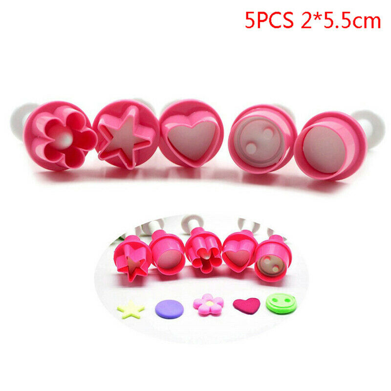 5PCS Cookie Cutter Heart Plunger Cake Mold Star Button Plum Biscuit Mould.l8