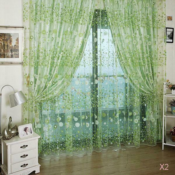 1m * 2m Flower Green Countryside Tulle Chiffon Window