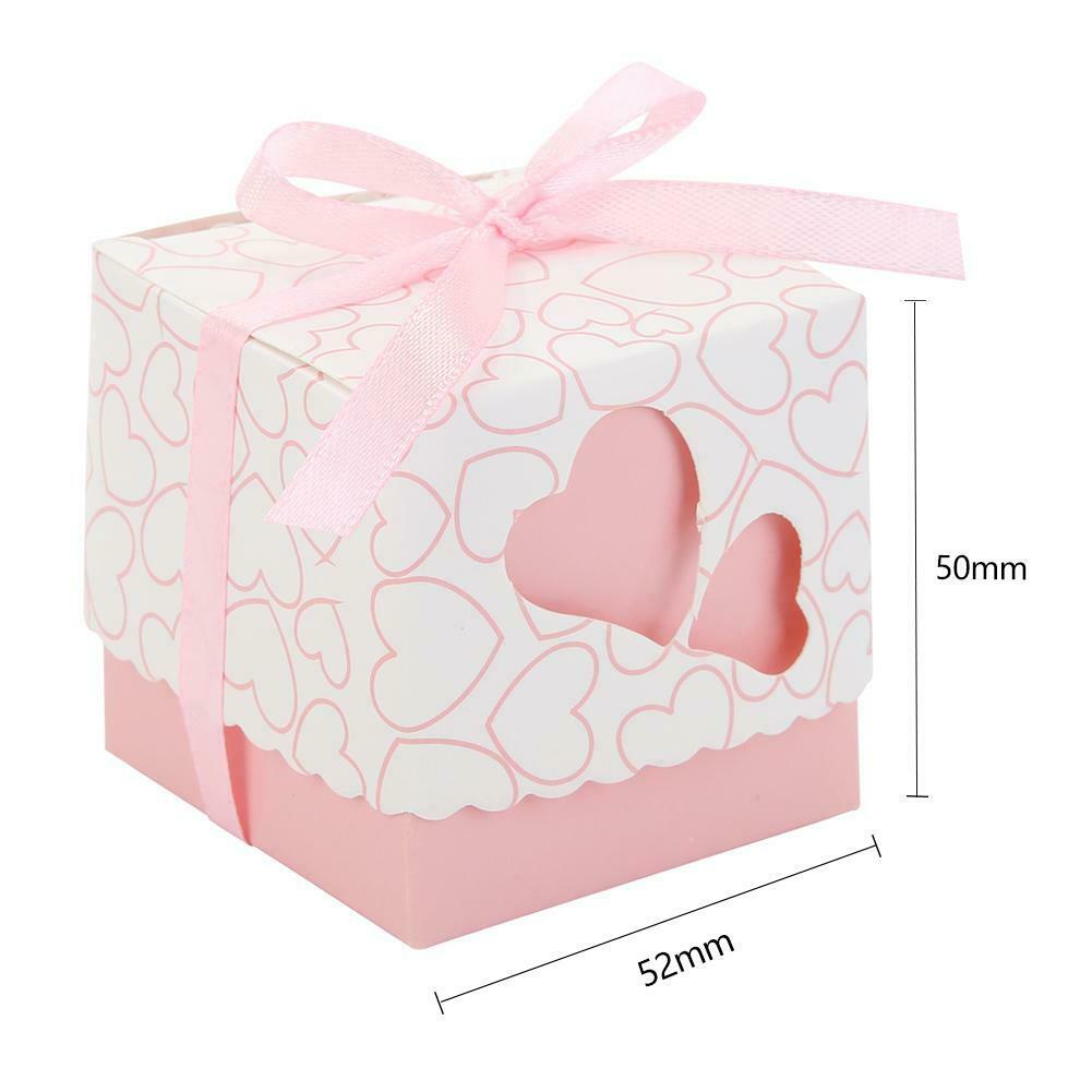 10pcs Double Heart Cut Hollow Candy Boxes Wedding Valentine Gift (Pink) @