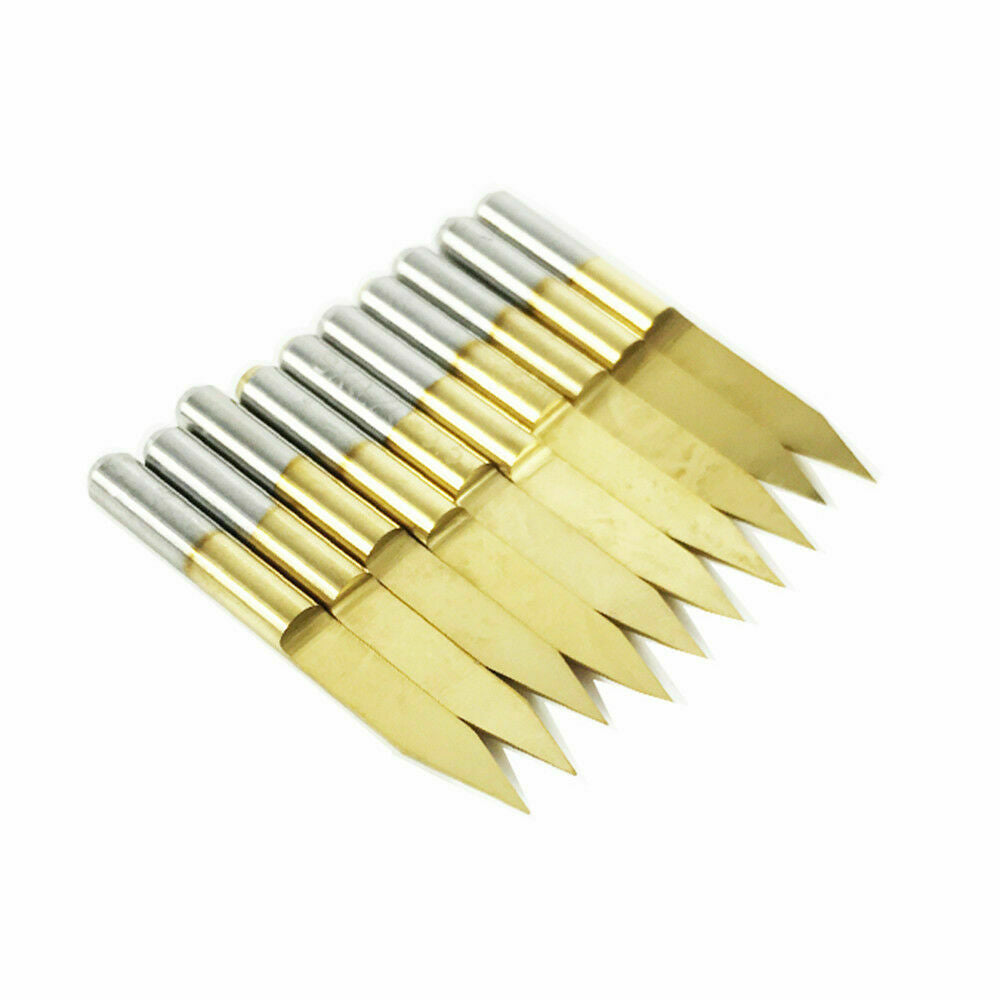 10pcs Titanium Coated Carbide PCB Engraving CNC Bit Router Tool 90 Degree 0.1mm
