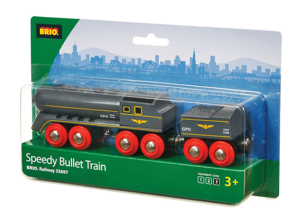33697 BRIO Speedy Bullet Train Wooden Railway Rolling Stock inc 2 pc Age 3yrs+