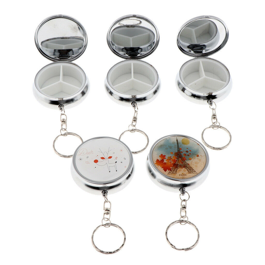 Keychain Small 3 Compartments Medicine Storage Case, Makeup Cosmetics Pressed
