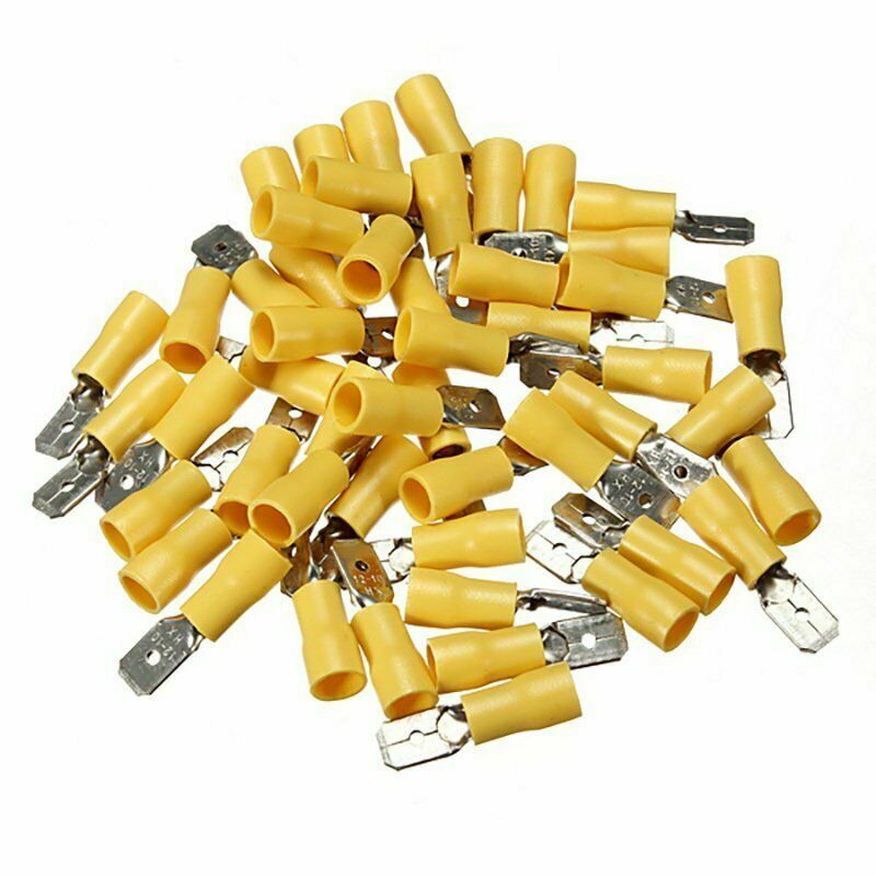 100pcs Fully Female&Male Spade Terminals Crimp Connector Yellow 12-10AWG