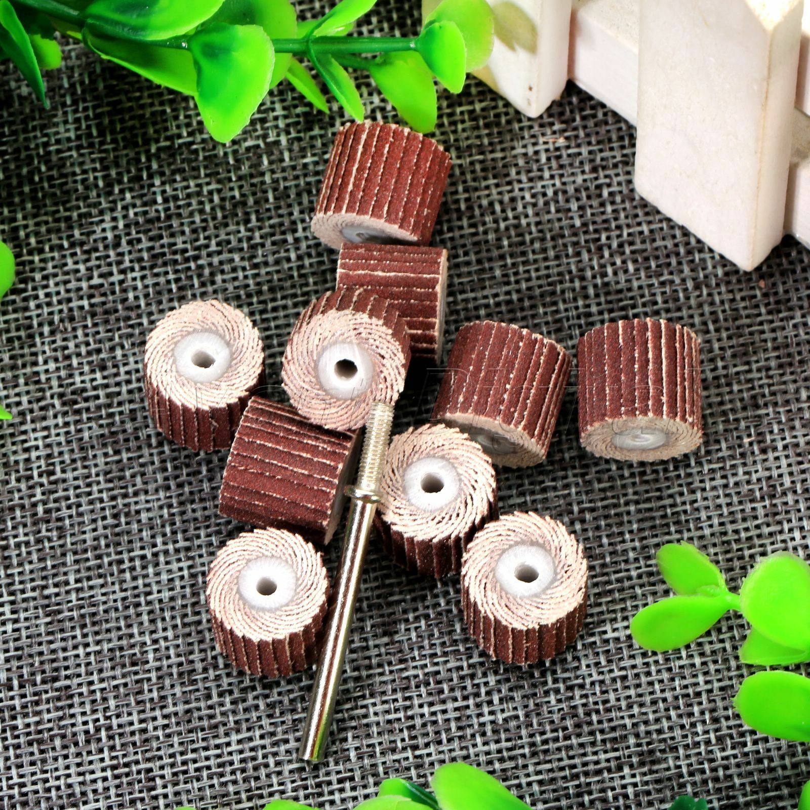10Pcs 240 Grit 12X12mm Sanding Polishing Flap Head W 3mm Arbor for Power Rotary