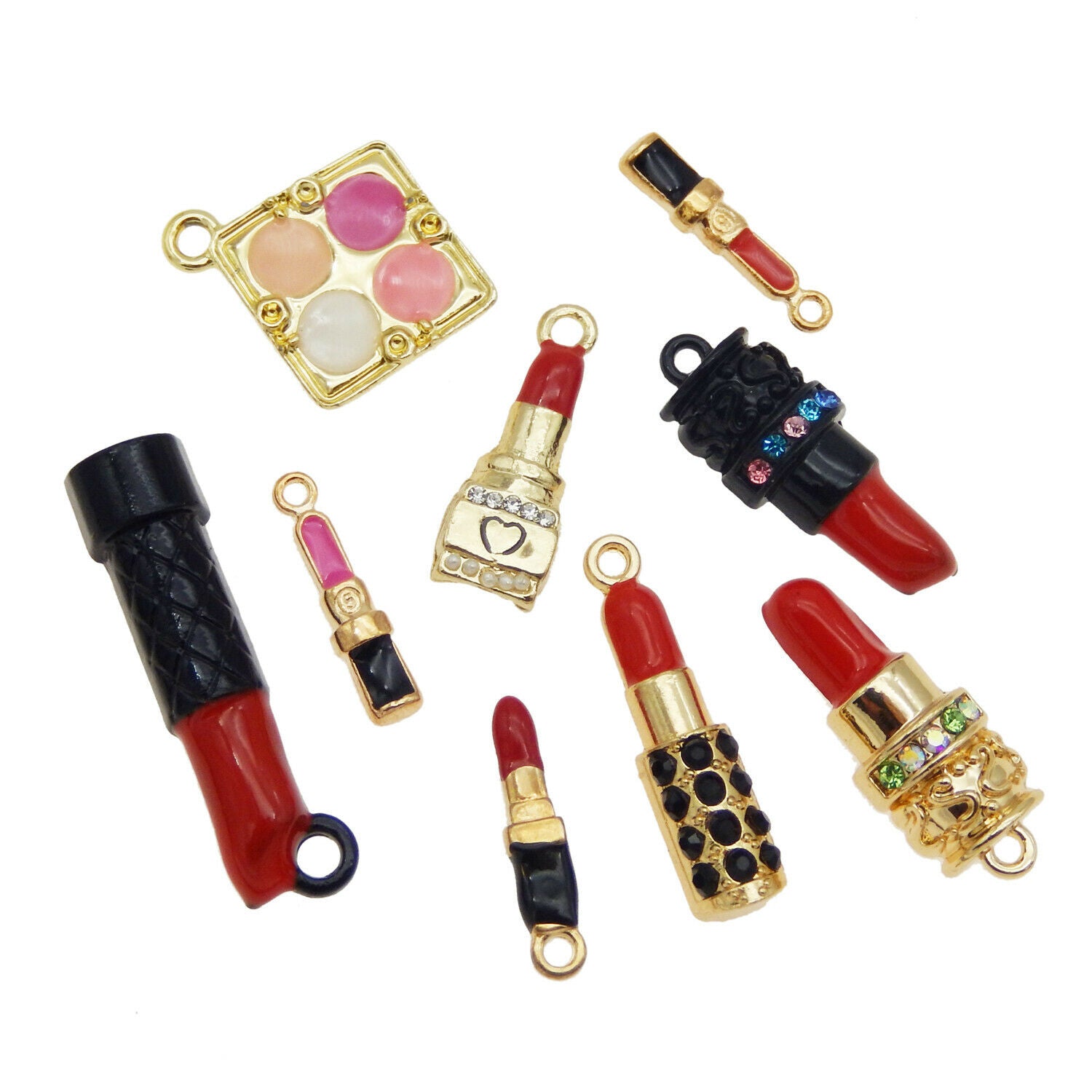 18 pcs Mix Lot Lipsticks Charms Enamel Cosmetics Jewelry Making Alloy Crafts