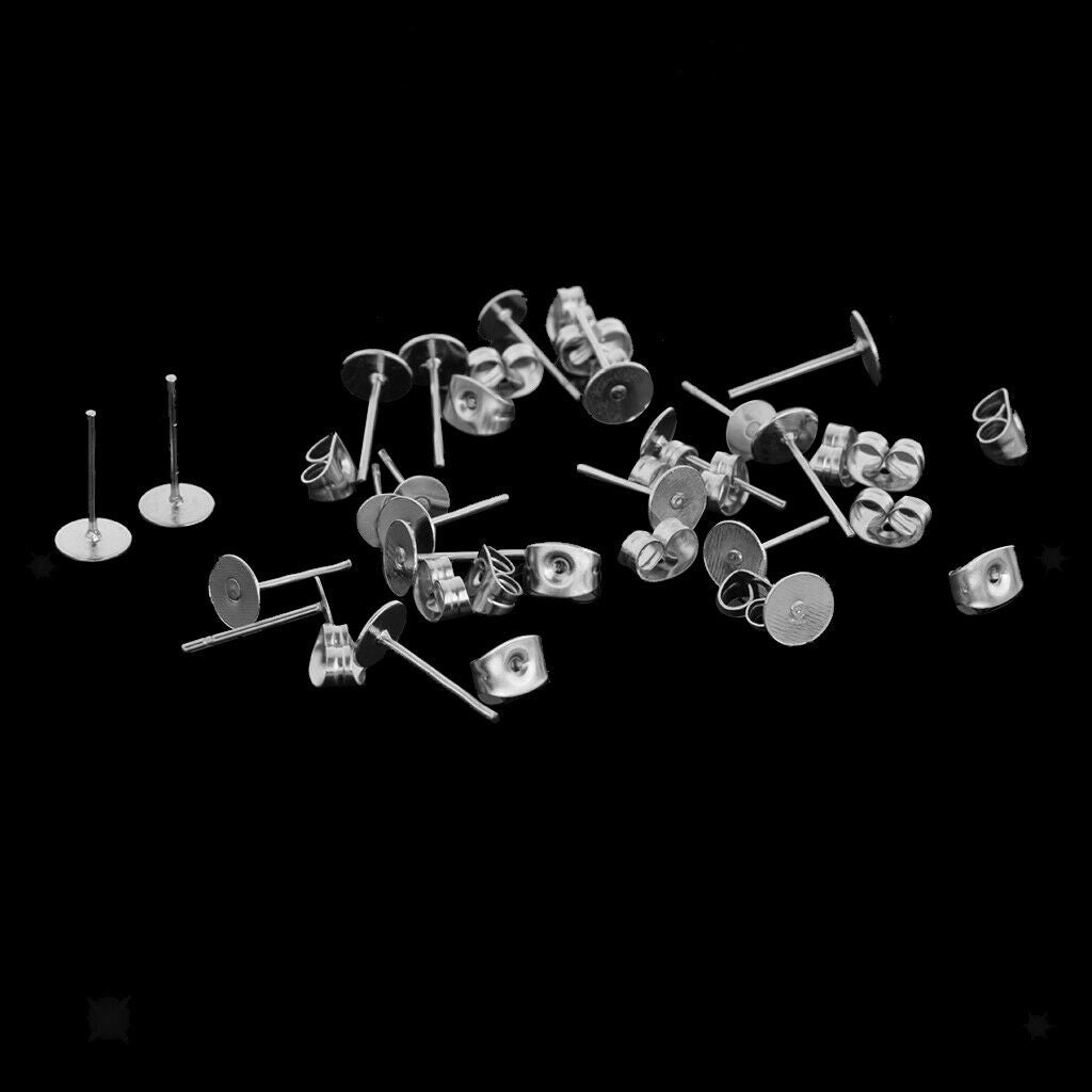 30pcs Stainless Steel Flat Base Pad Earring Pins Lady Birthday Dating Gift