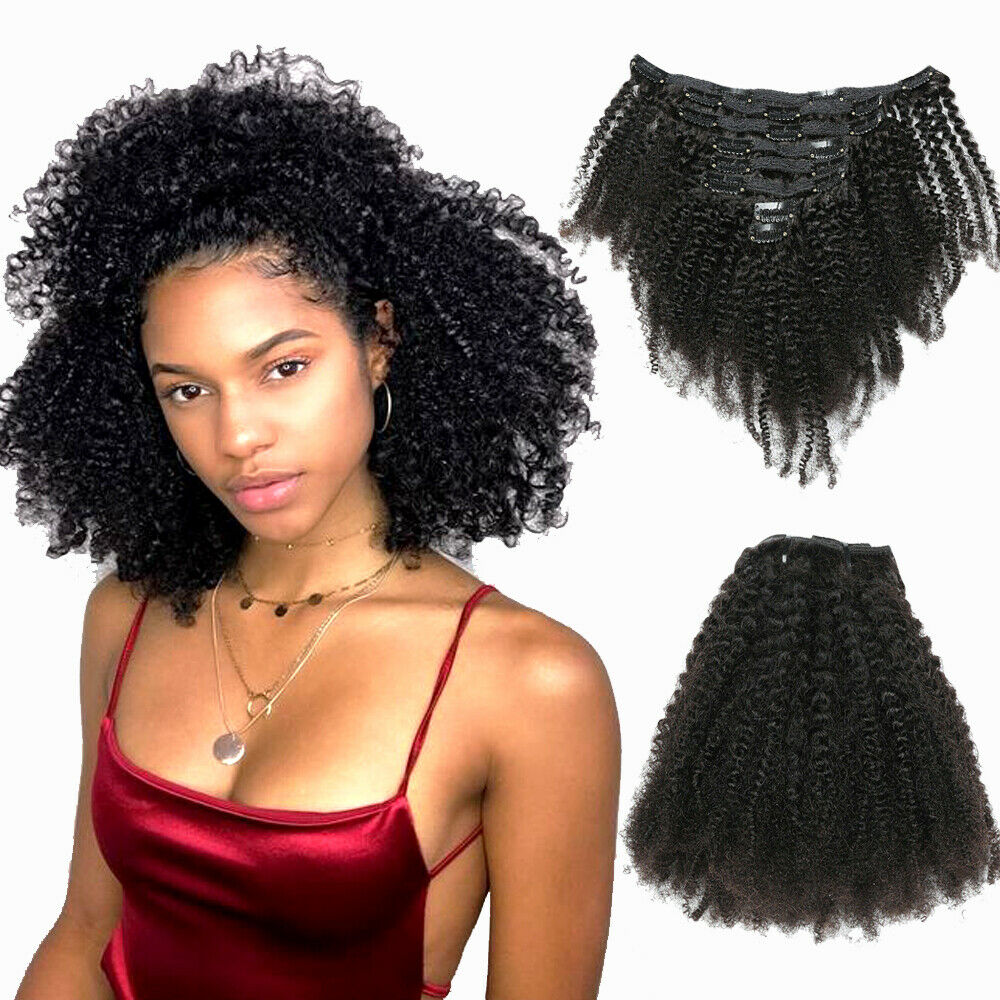 16" Mongolian Kinky Curly Hair Weft Clip in 100% Afro Kinky Human Hair Extension