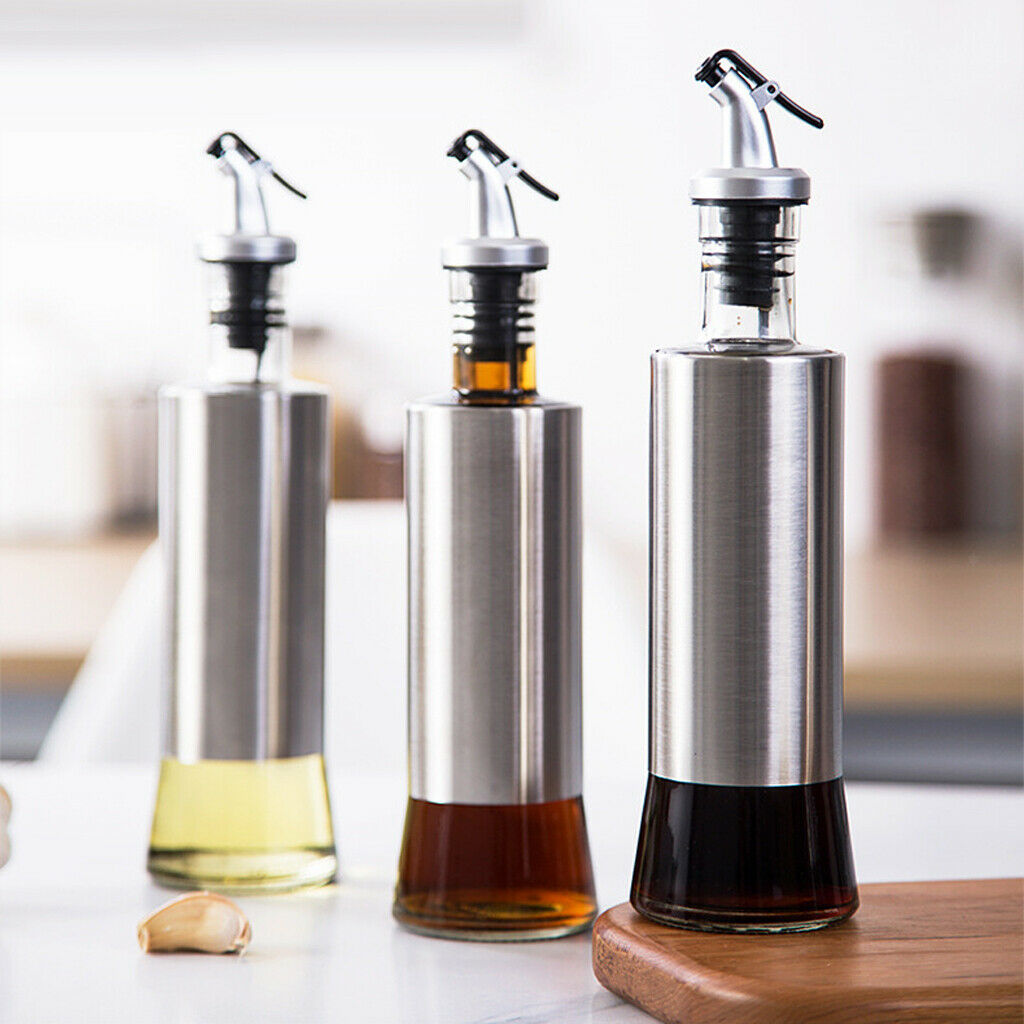 Stainless Steel Castor Oil Bottle Soy Sauce Pot Glass Vinegar Dispenser