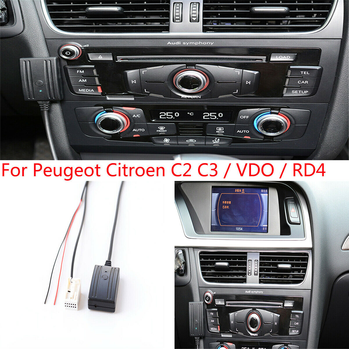 For Peugeot Citroen C2 C3 / VDO / RD4 Car Bluetooth 5.0 Auxiliary Cable Adapter