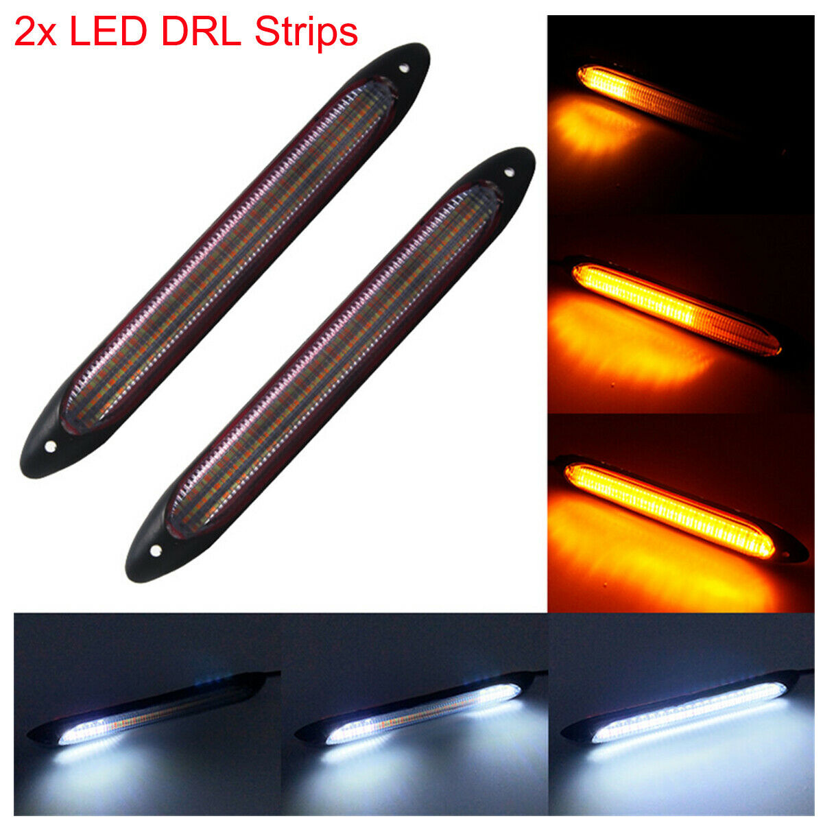 15.5cm Car DRL LED Angel Eye Sequence Flow Turn Signal Bar White/Amber DC 12V