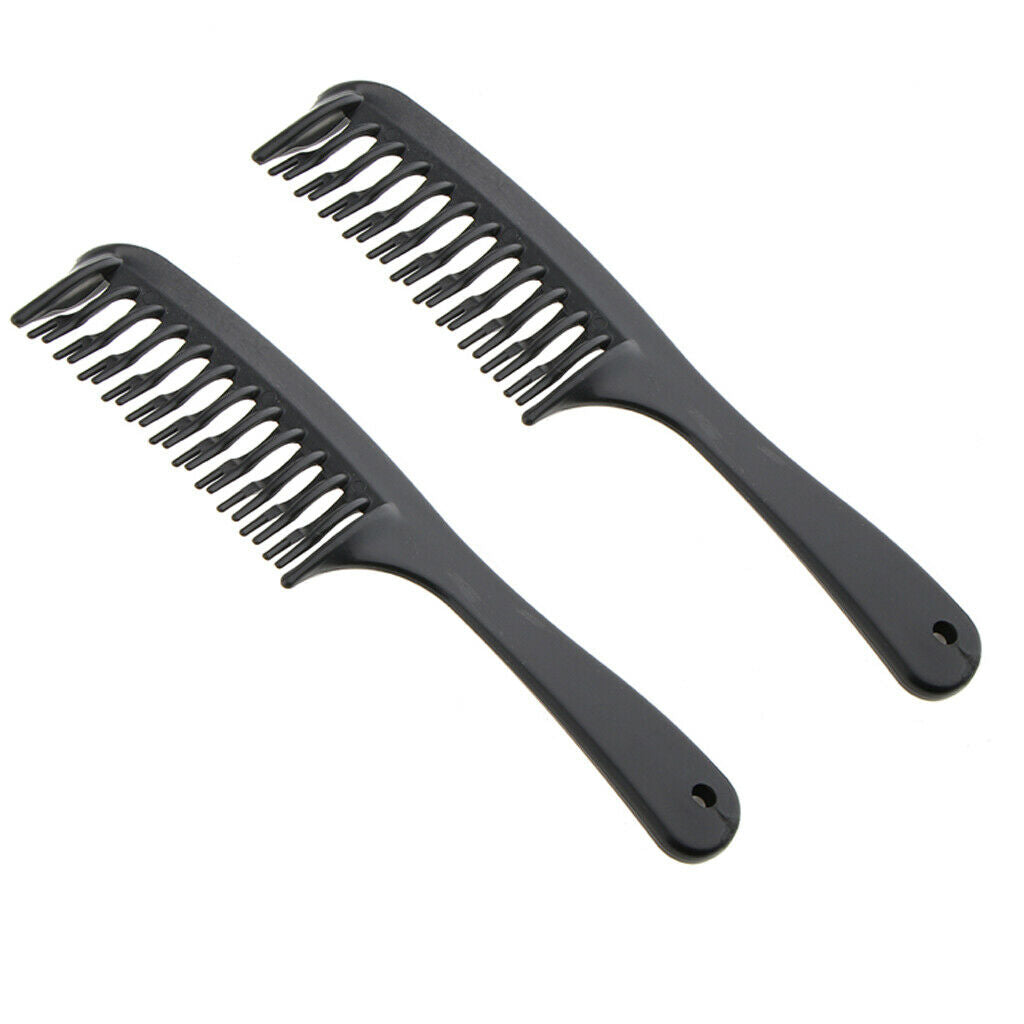 2x Black Wide Tooth Hairdressing Salon Home DIY Hair Styling Comb Detangler