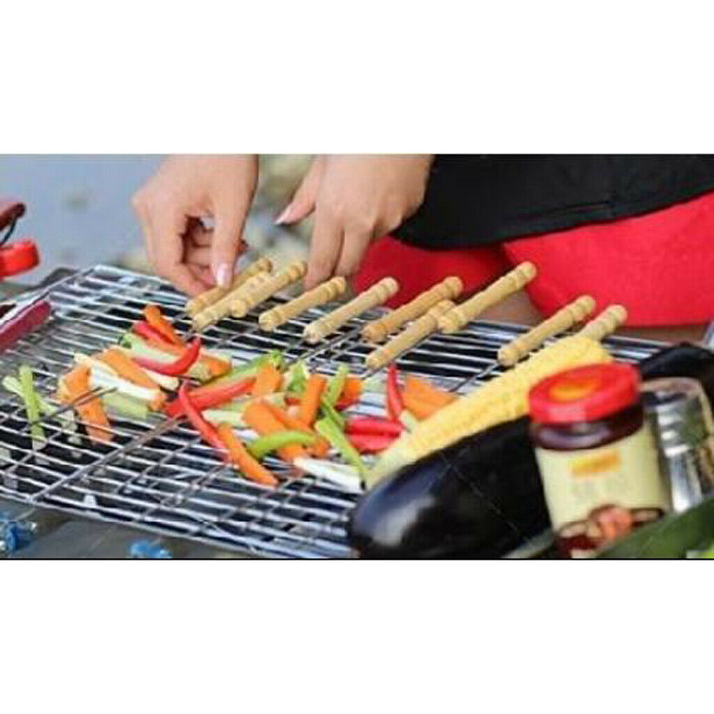 10x/set Wood Handle BBQ Skewers Stainless Steel Grill Needle Sticks 13.19