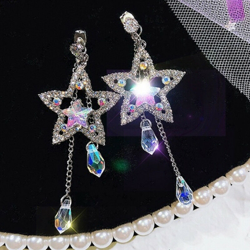 Star Crystal Rhinestone Ear Studs Drop Dangle Earrings Wedding Jewelry Gifts Pip
