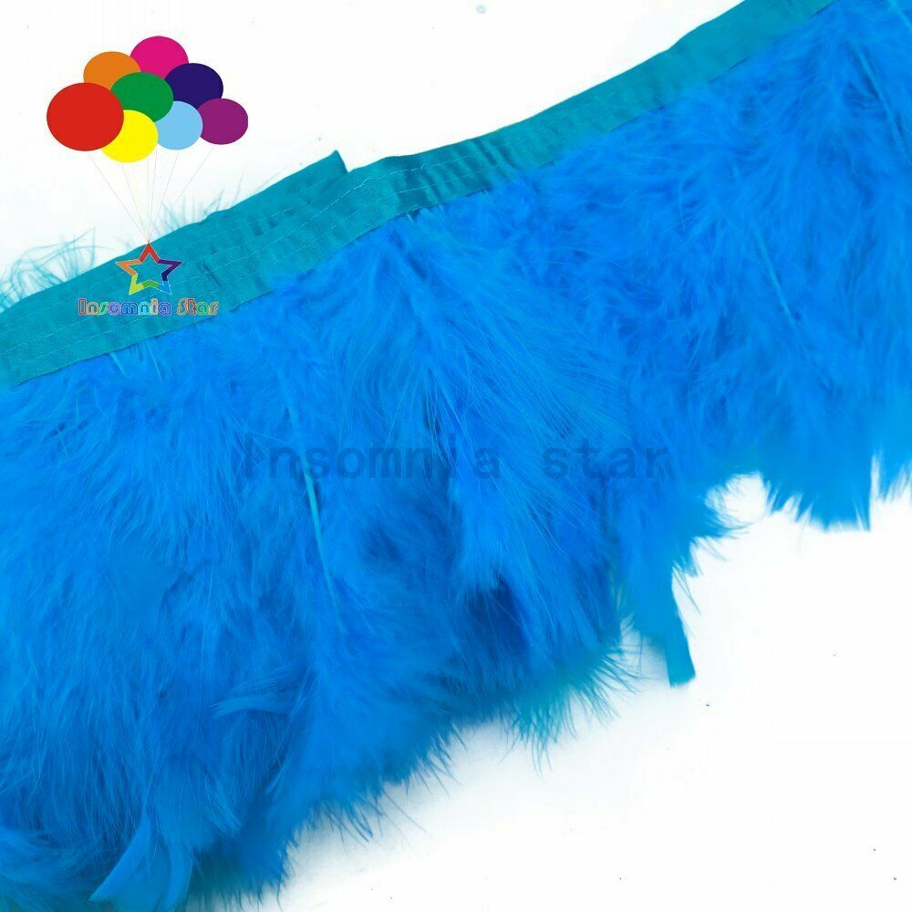 Blue Lake Pack of 2 Meter Natural Dyed Feathers Trim Fringe 6-7 inch for DIY Dre