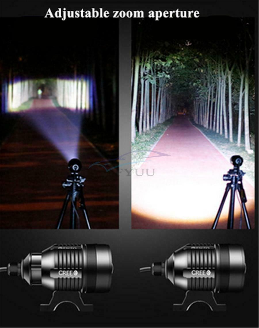 1x 6000K-6500K White Motorcycle Spotlight Driving Light Adjustable Zoom Aperture