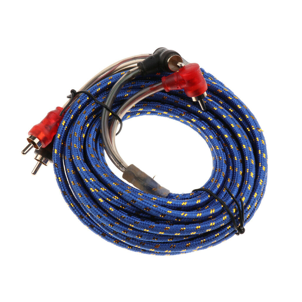 Auto 5Meter 2RCA Male to 2RCA Male Stereo Audio Power Speaker Cable Knit