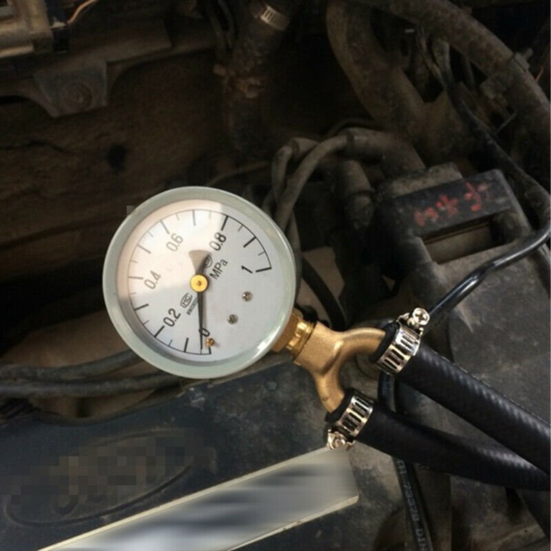 140PSI Car Fuel Pressure Tester Gauge Analogue Gasoline MPa Hose Adapter Kit NEW