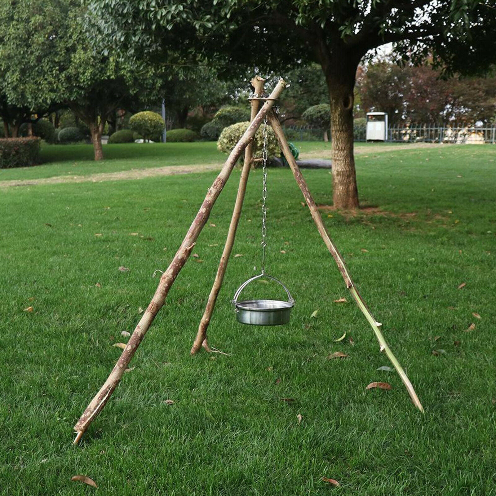 Camping Tripod Set Stainless Steel Campfire Hanging Pot Holder Rack S Hook